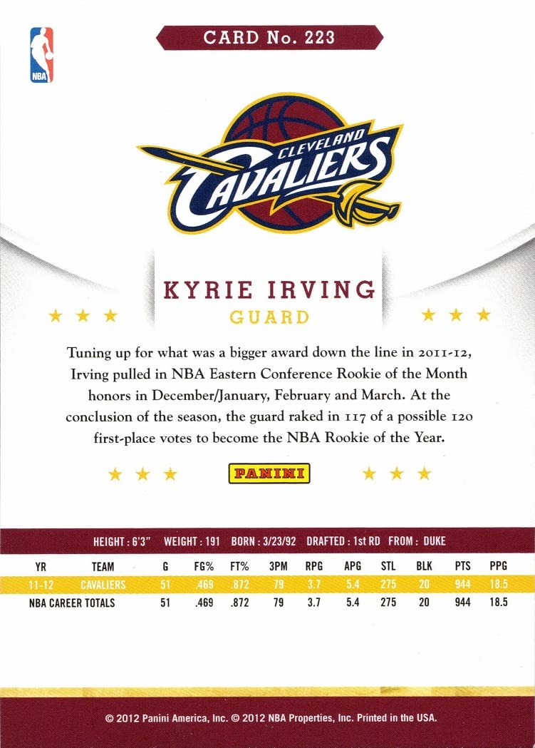 Amazon.com: 2012-13 Panini NBA Hoops Basketball #223 Kyrie Irving